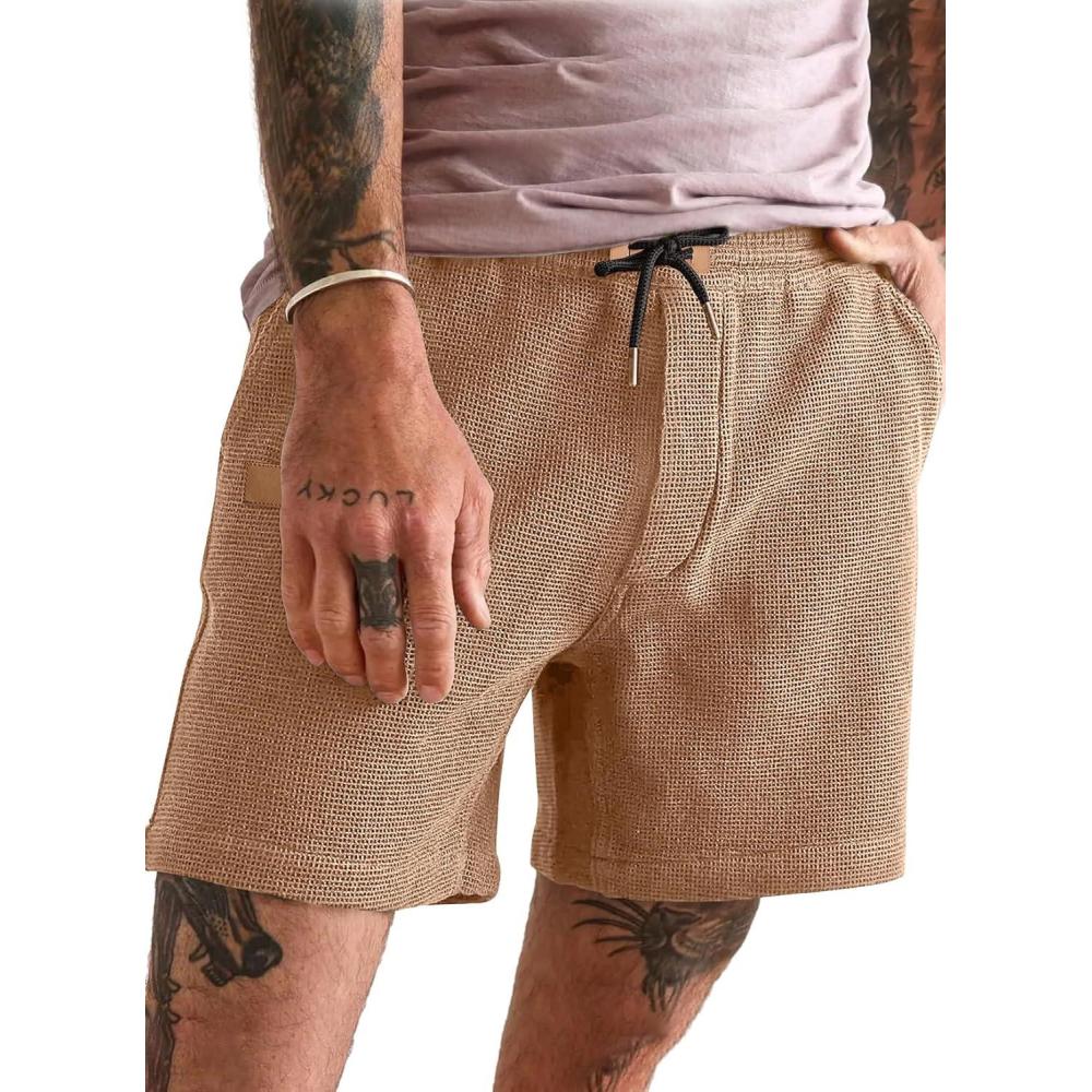 imageJMIERR Mens Casual 5quot 7quot Shorts Waffle Elastic Waist Drawstring Workout Running Jogging Beach Sweat Shorts with PocketsB Khaki
