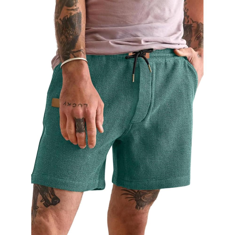 imageJMIERR Mens Casual 5quot 7quot Shorts Waffle Elastic Waist Drawstring Workout Running Jogging Beach Sweat Shorts with PocketsBlackish Green