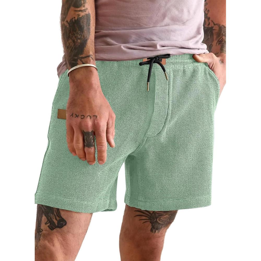 imageJMIERR Mens Casual 5quot 7quot Shorts Waffle Elastic Waist Drawstring Workout Running Jogging Beach Sweat Shorts with PocketsGrass Green