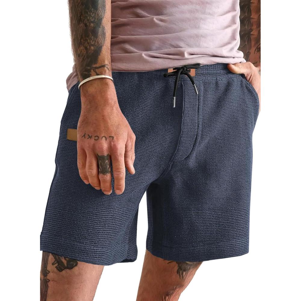 imageJMIERR Mens Casual 5quot 7quot Shorts Waffle Elastic Waist Drawstring Workout Running Jogging Beach Sweat Shorts with PocketsP Dark Grey