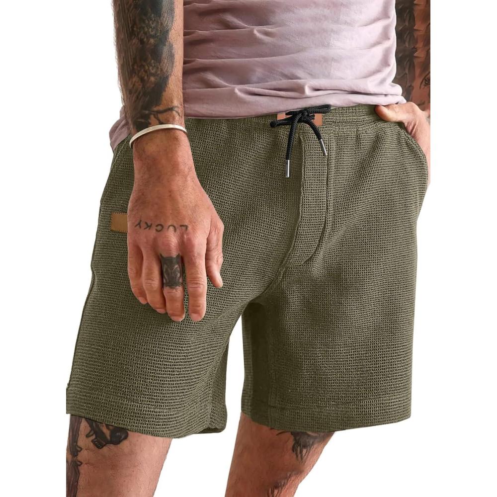 imageJMIERR Mens Casual 5quot 7quot Shorts Waffle Elastic Waist Drawstring Workout Running Jogging Beach Sweat Shorts with PocketsP Green