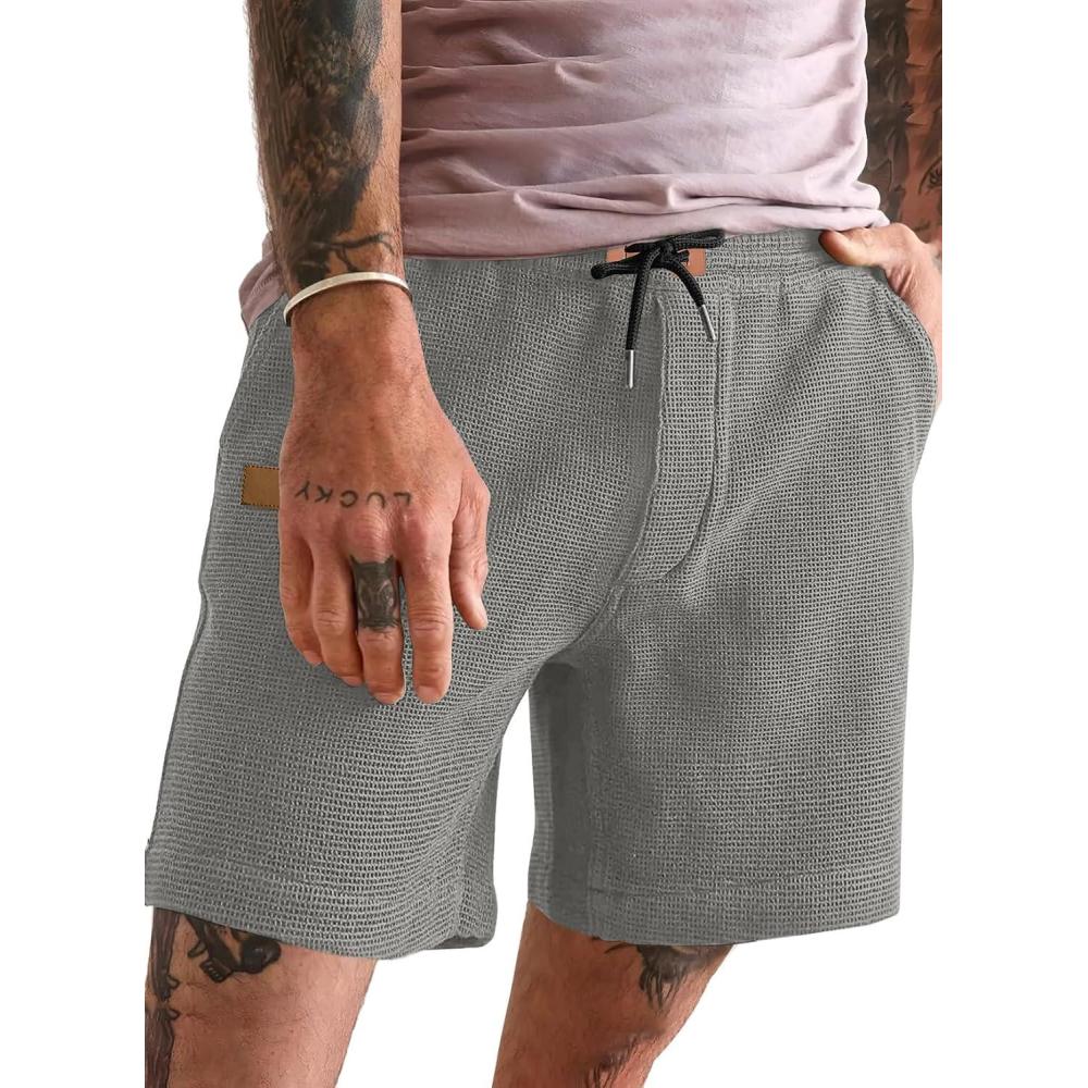 imageJMIERR Mens Casual 5quot 7quot Shorts Waffle Elastic Waist Drawstring Workout Running Jogging Beach Sweat Shorts with PocketsP Light Grey