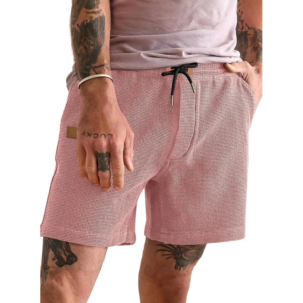 imageJMIERR Mens Casual 5quot 7quot Shorts Waffle Elastic Waist Drawstring Workout Running Jogging Beach Sweat Shorts with PocketsRose Pink