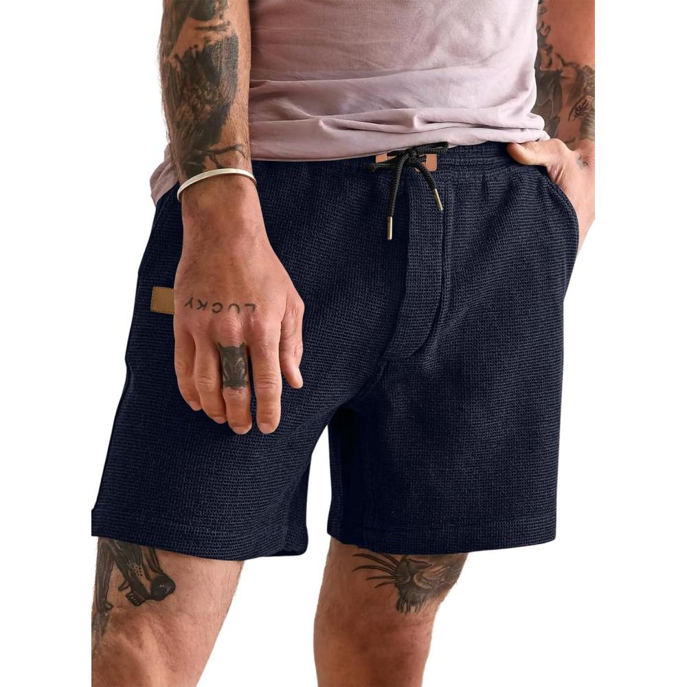 imageJMIERR Mens Casual 5quot 7quot Shorts Waffle Elastic Waist Drawstring Workout Running Jogging Beach Sweat Shorts with PocketsSail Blue