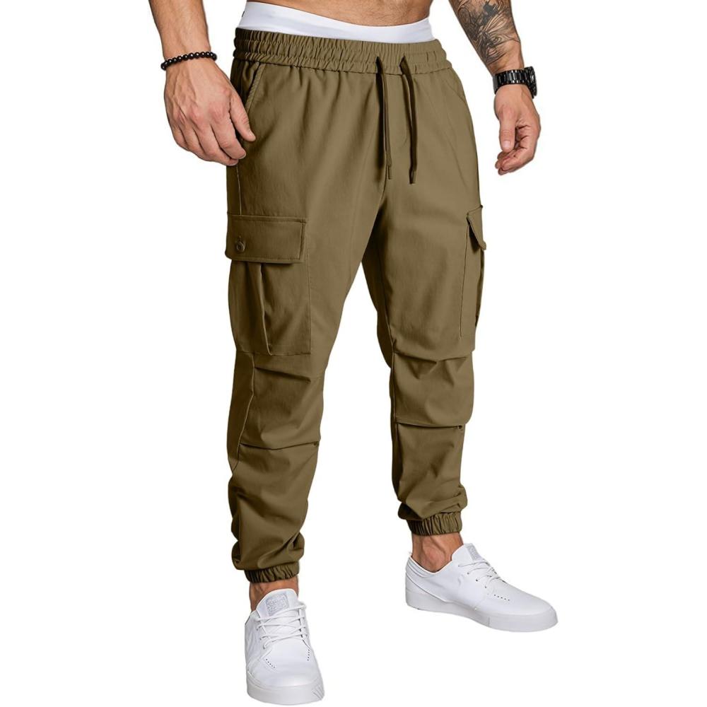 imageJMIERR Mens Casual Cargo Joggers Pants Elastic Waist Drawstring Stretch Relaxed Fit Work Pants Tapered SweatpantsBrown