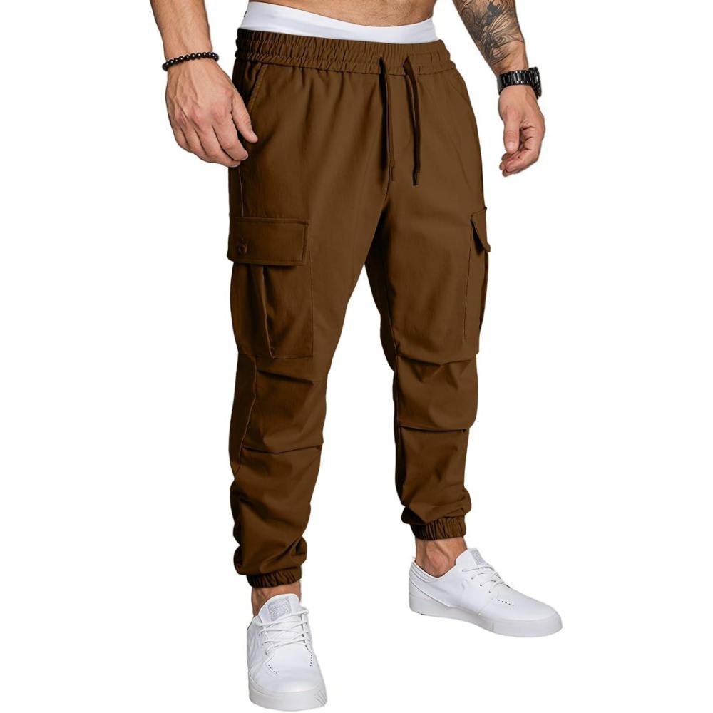 imageJMIERR Mens Casual Cargo Joggers Pants Elastic Waist Drawstring Stretch Relaxed Fit Work Pants Tapered SweatpantsCoffee