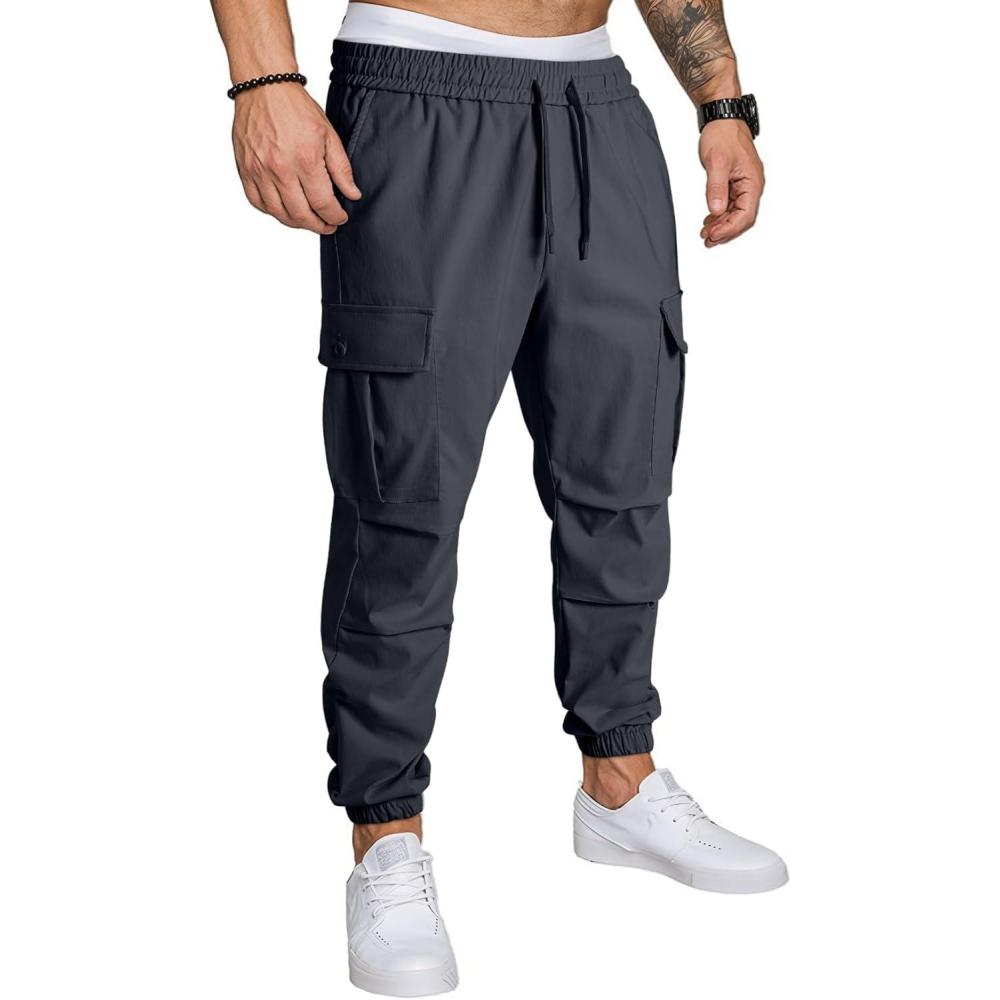 imageJMIERR Mens Casual Cargo Joggers Pants Elastic Waist Drawstring Stretch Relaxed Fit Work Pants Tapered SweatpantsDark Grey