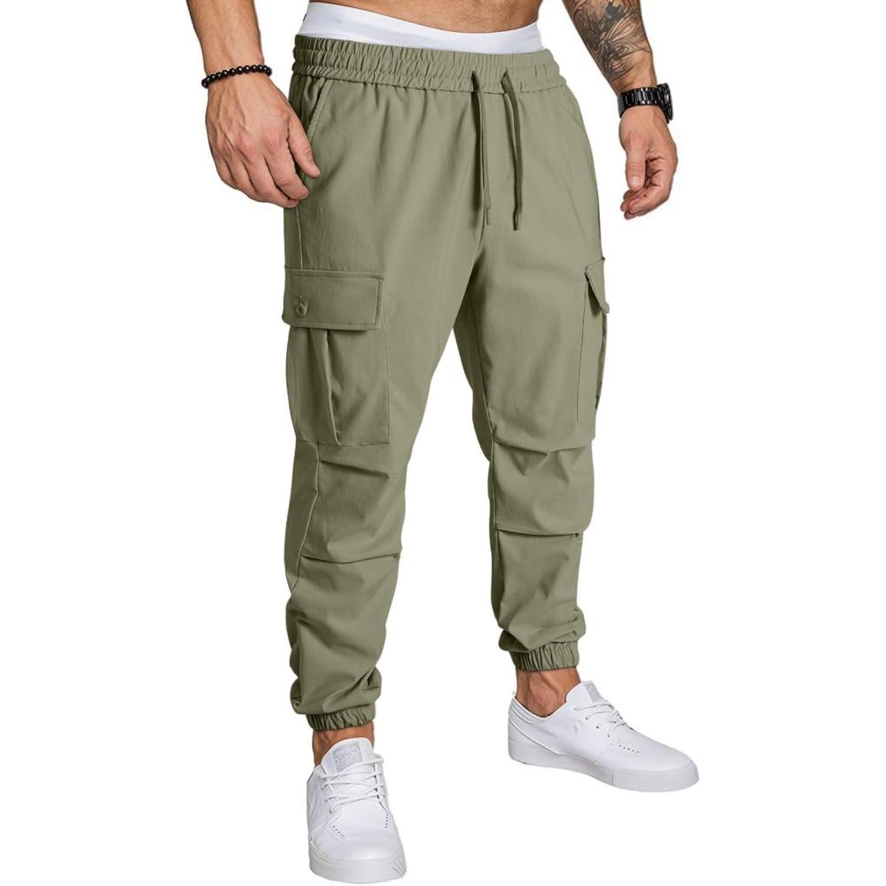imageJMIERR Mens Casual Cargo Joggers Pants Elastic Waist Drawstring Stretch Relaxed Fit Work Pants Tapered SweatpantsLaurel Green