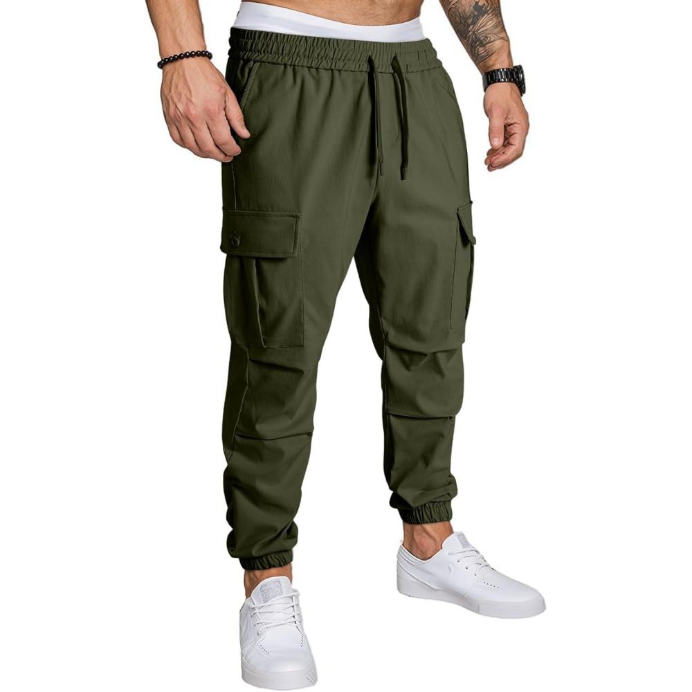 imageJMIERR Mens Casual Cargo Joggers Pants Elastic Waist Drawstring Stretch Relaxed Fit Work Pants Tapered SweatpantsMoss Green