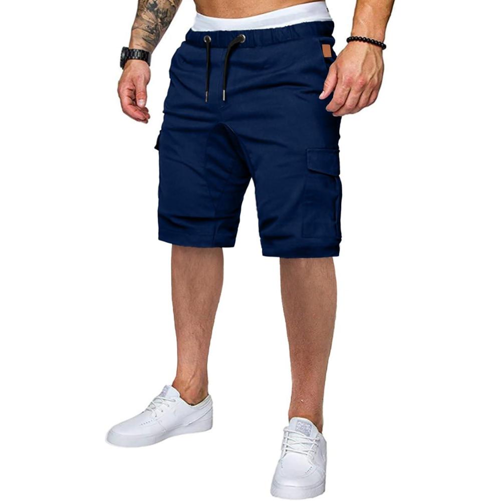 imageJMIERR Mens Casual Cargo Shorts  Cotton Drawstring Stretch Summer Beach Shorts Twill Chino Short with 6 Pockets02 Blue