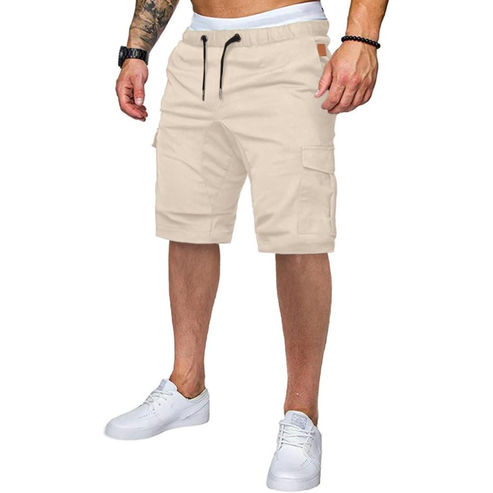 imageJMIERR Mens Casual Cargo Shorts  Cotton Drawstring Stretch Summer Beach Shorts Twill Chino Short with 6 PocketsA Apricot