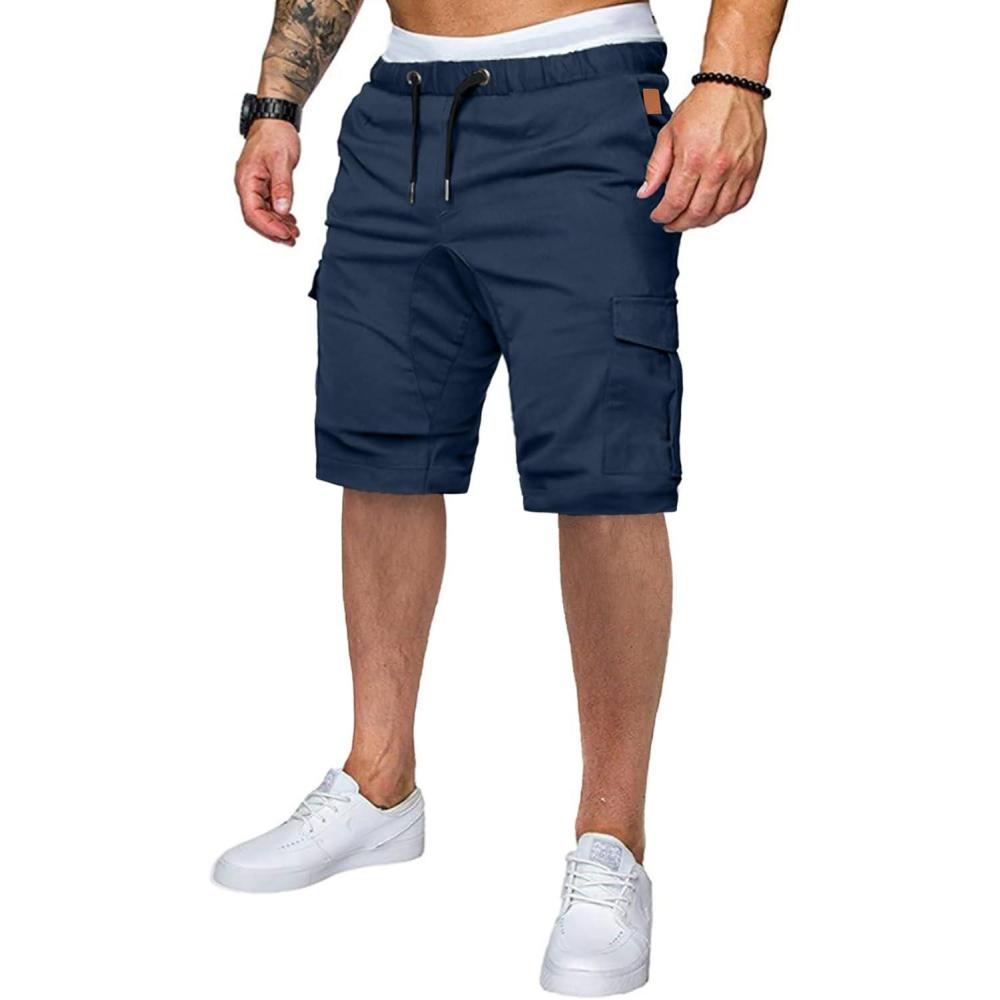 imageJMIERR Mens Casual Cargo Shorts Cotton Drawstring Stretch Summer Beach Shorts Twill Chino Short with 6 PocketsA Blue2