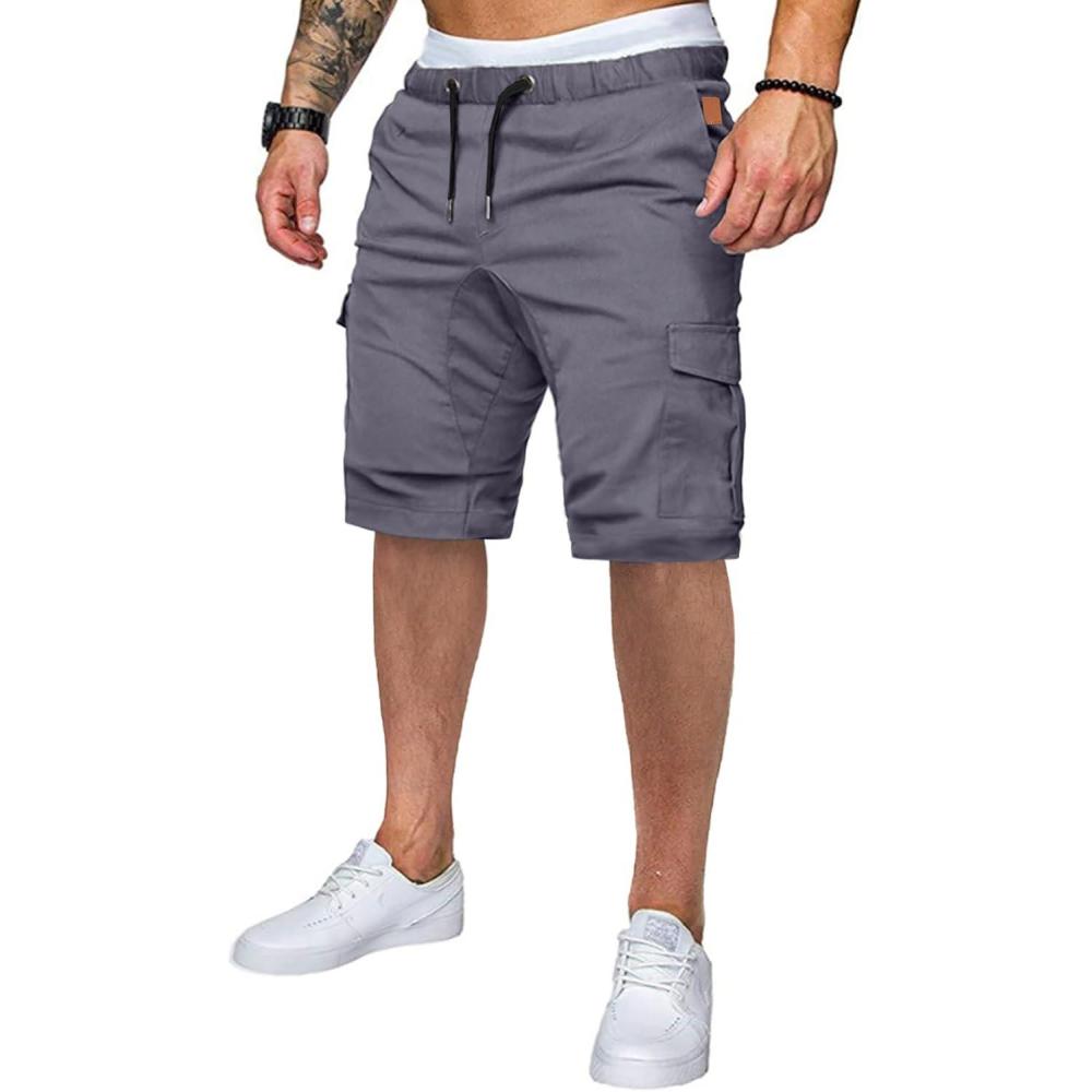 imageJMIERR Mens Casual Cargo Shorts  Cotton Drawstring Stretch Summer Beach Shorts Twill Chino Short with 6 PocketsA Grey2