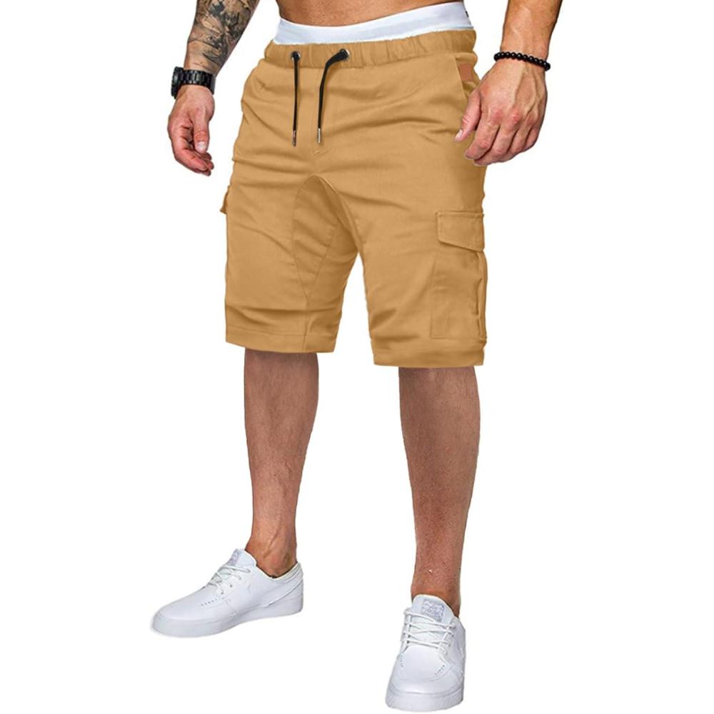 imageJMIERR Mens Casual Cargo Shorts Cotton Drawstring Stretch Summer Beach Shorts Twill Chino Short with 6 PocketsA Khaki3
