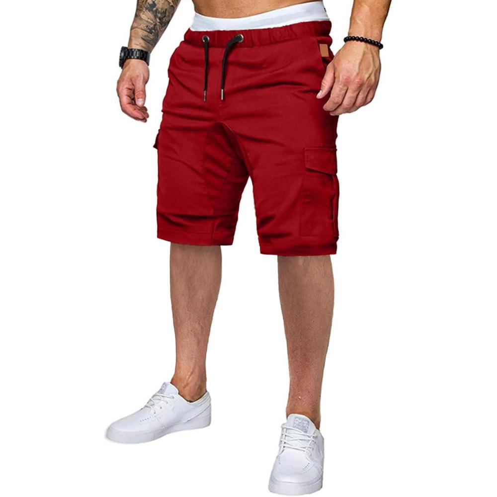 imageJMIERR Mens Casual Cargo Shorts  Cotton Drawstring Stretch Summer Beach Shorts Twill Chino Short with 6 PocketsA Red