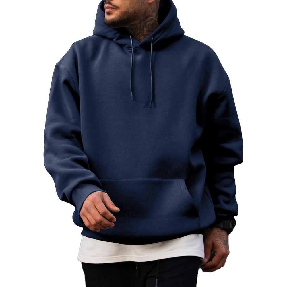 imageJMIERR Mens Casual Cotton Hooded Collar Drawstring Hoodies Pullover Sweatshirts Casual Long Sleeve ShirtsBlue