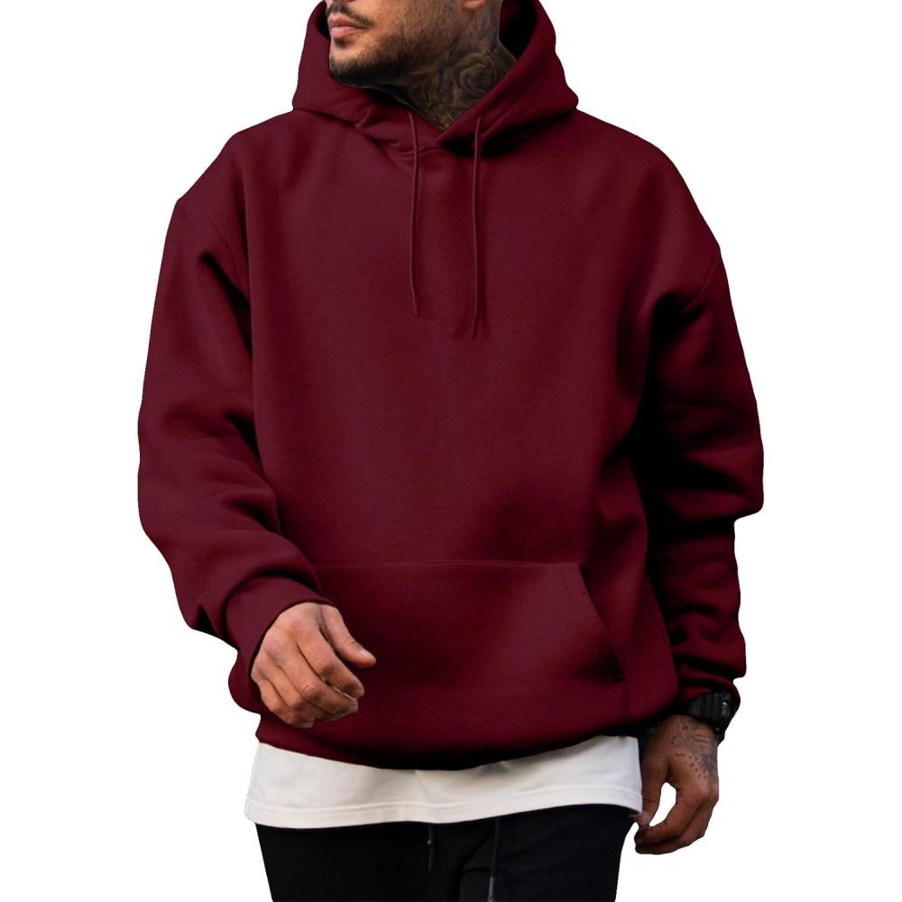 imageJMIERR Mens Casual Cotton Hooded Collar Drawstring Hoodies Pullover Sweatshirts Casual Long Sleeve ShirtsBurgundy