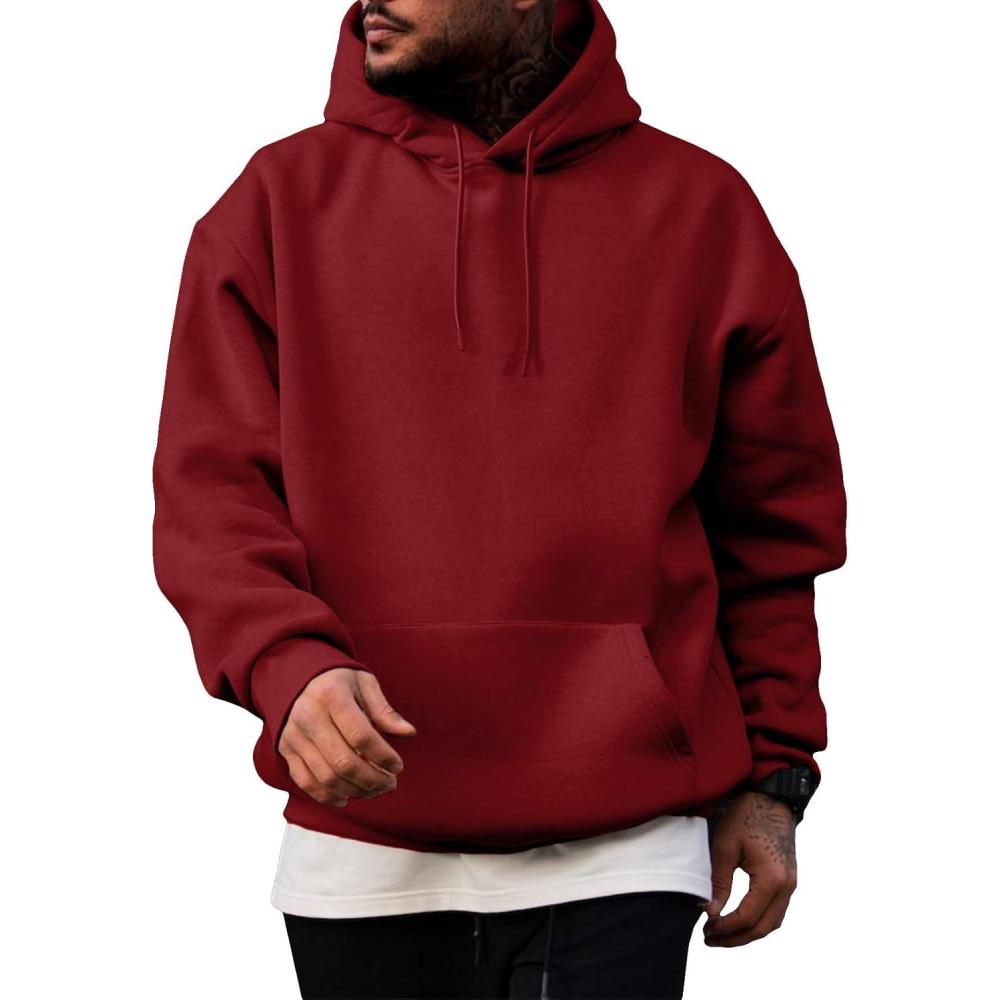 imageJMIERR Mens Casual Cotton Hooded Collar Drawstring Hoodies Pullover Sweatshirts Casual Long Sleeve ShirtsFiery Red