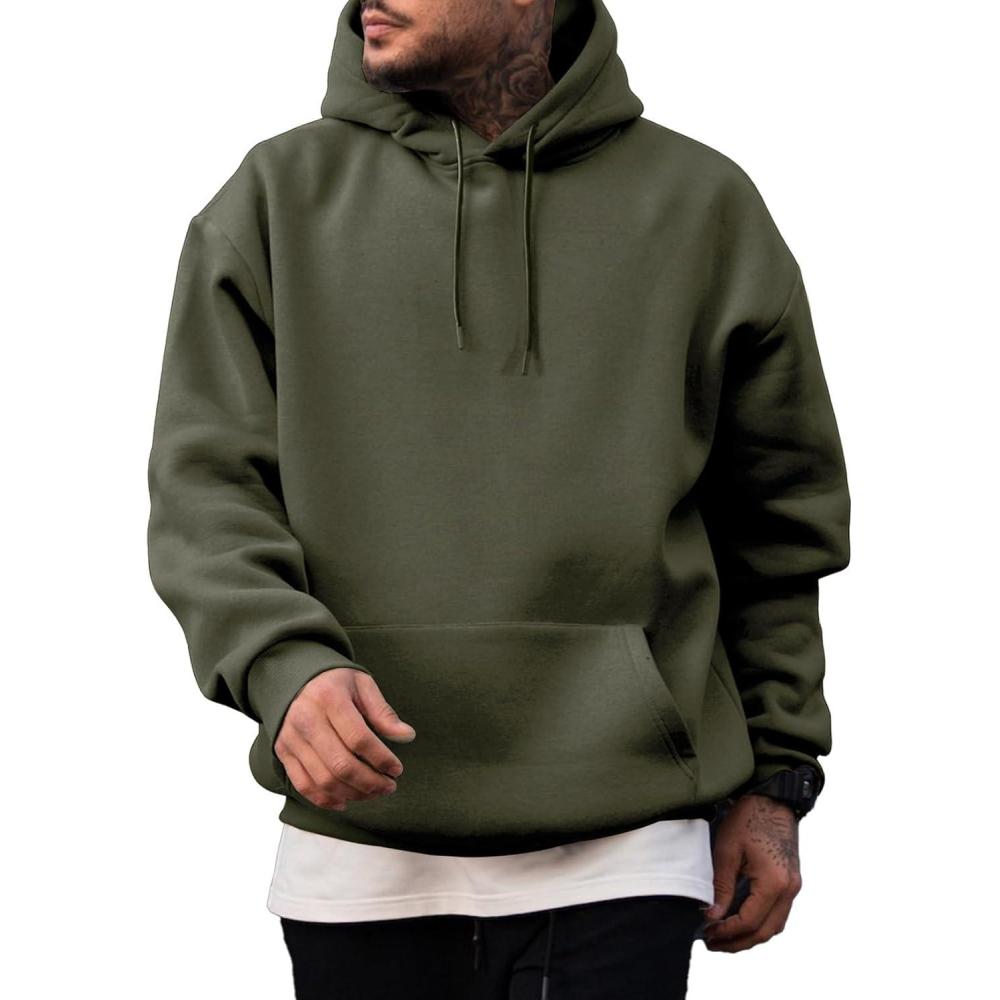 imageJMIERR Mens Casual Cotton Hooded Collar Drawstring Hoodies Pullover Sweatshirts Casual Long Sleeve ShirtsGreen
