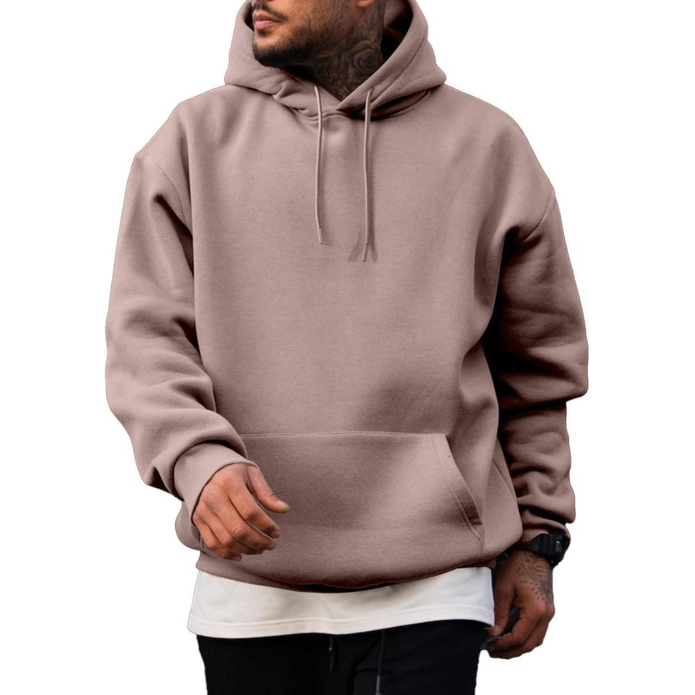 imageJMIERR Mens Casual Cotton Hooded Collar Drawstring Hoodies Pullover Sweatshirts Casual Long Sleeve ShirtsPink