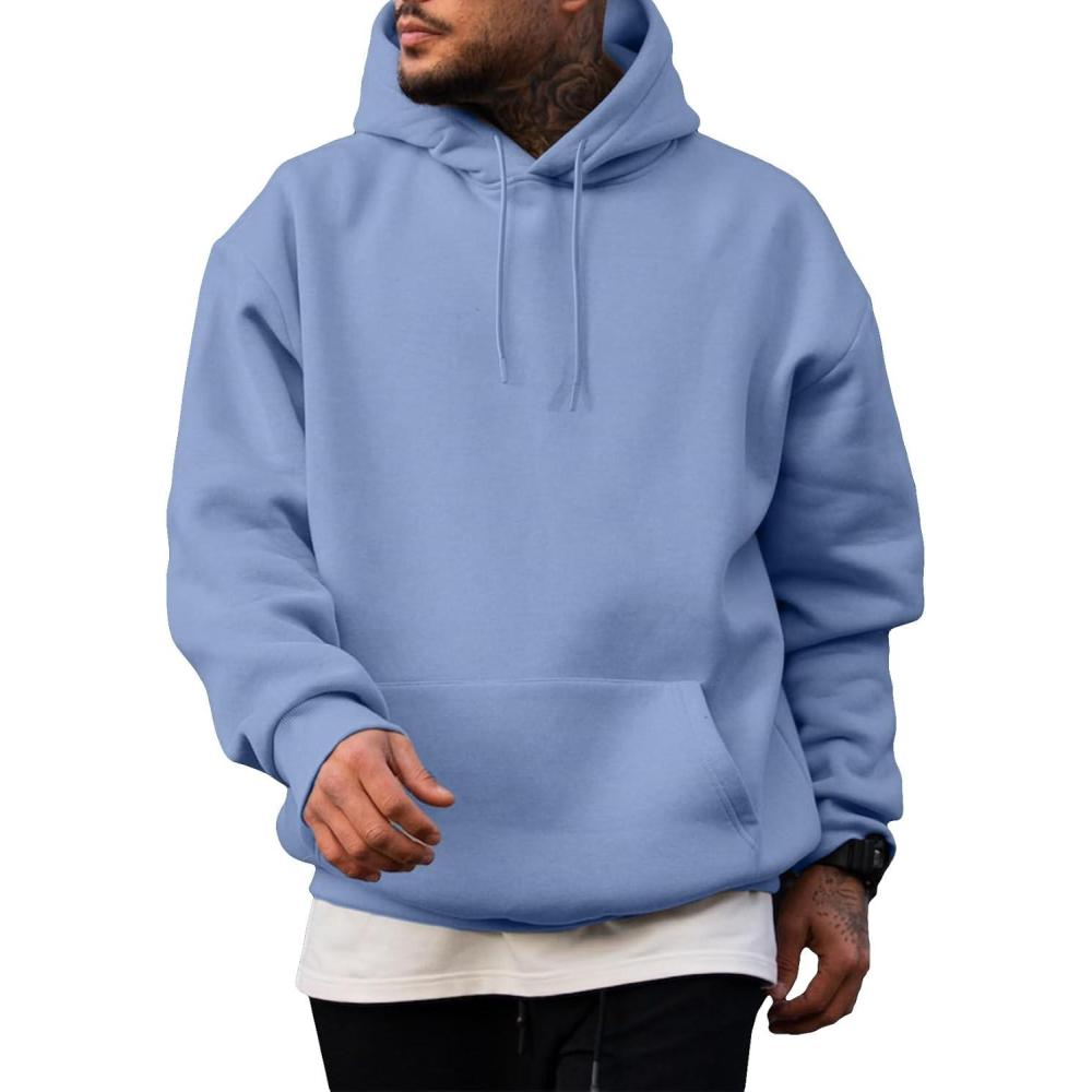 imageJMIERR Mens Casual Cotton Hooded Collar Drawstring Hoodies Pullover Sweatshirts Casual Long Sleeve ShirtsSky Blue