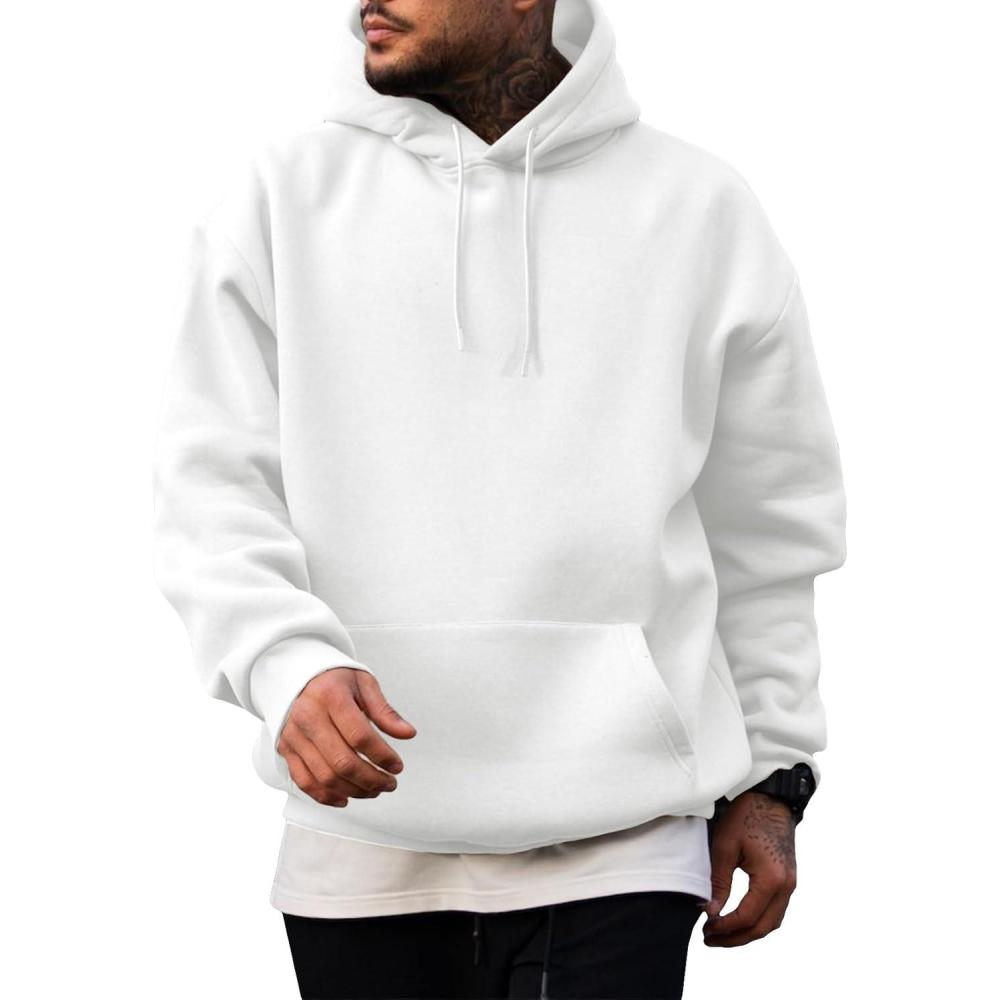 imageJMIERR Mens Casual Cotton Hooded Collar Drawstring Hoodies Pullover Sweatshirts Casual Long Sleeve ShirtsWhite