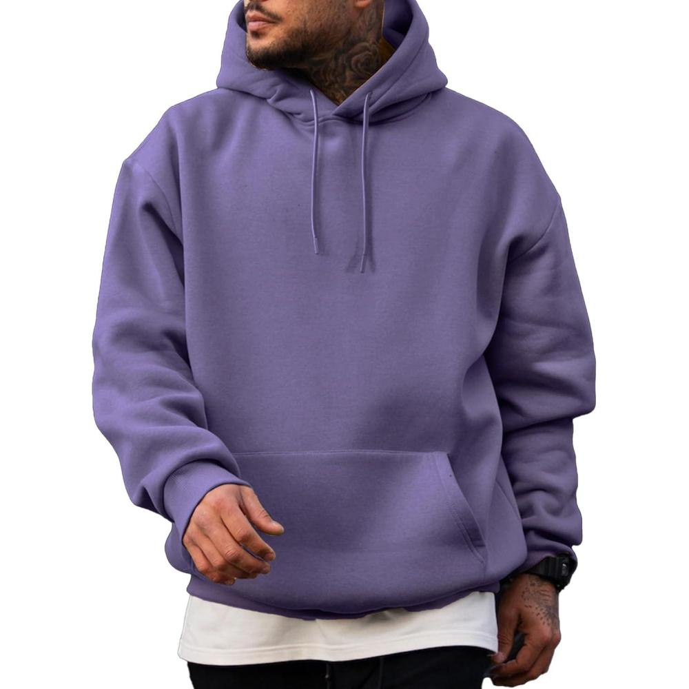 imageJMIERR Mens Casual Cotton Hooded Collar Drawstring Hoodies Pullover Sweatshirts Casual Long Sleeve ShirtsWisteria