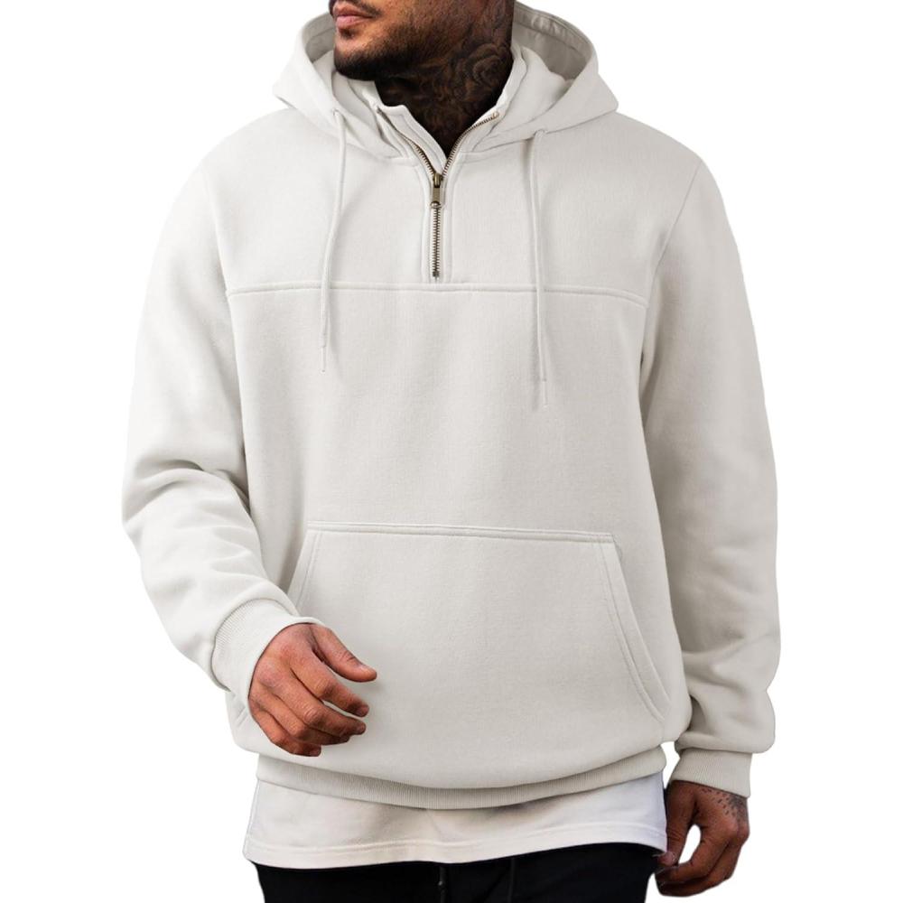 imageJMIERR Mens Casual Cotton Hoodies Drawstring Quarter Zip Pullover Sweatshirts04 White