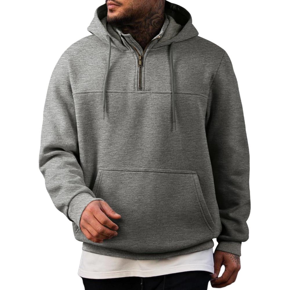 imageJMIERR Mens Casual Cotton Hoodies Drawstring Quarter Zip Pullover Sweatshirts05 Dark Grey