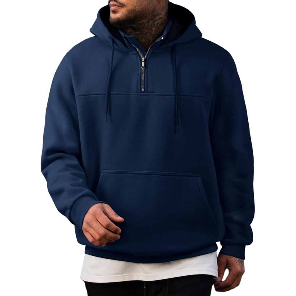 imageJMIERR Mens Casual Cotton Hoodies Drawstring Quarter Zip Pullover Sweatshirts06 Blue