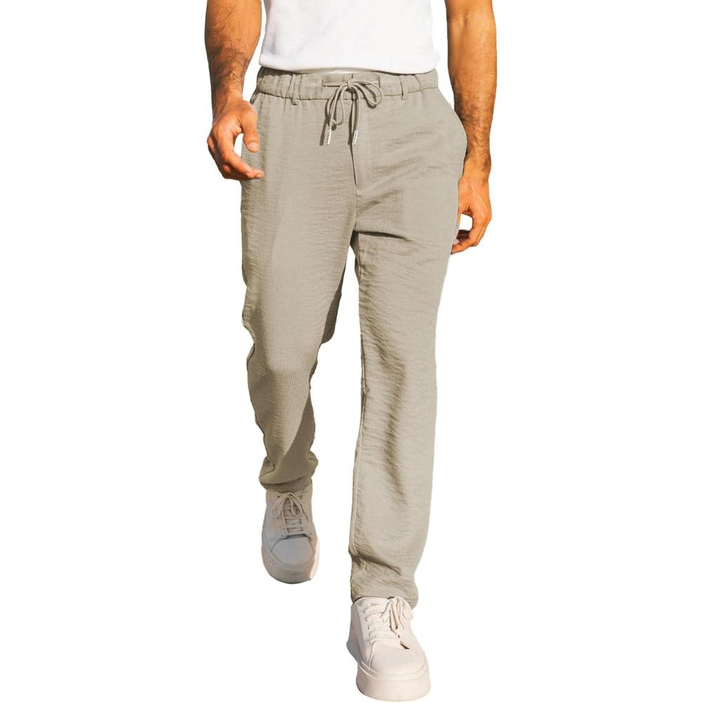 imageJMIERR Mens Casual Drawstring Pants Elastic Waist Lightweight Pant Summer Beach Trouser with PocketsGray