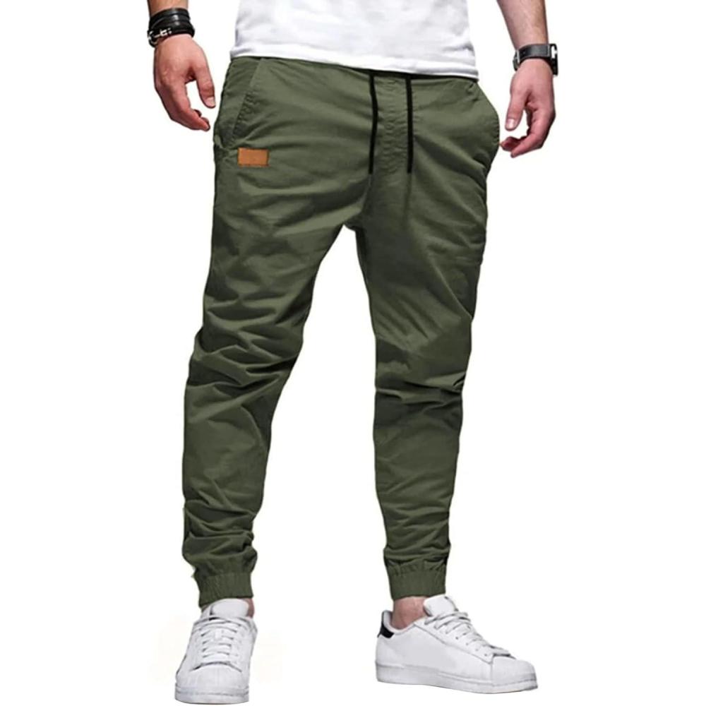 imageJMIERR Mens Casual Joggers Pants Cotton Drawstring Chino Cargo Pants Hiking Outdoor Twill Track Jogging Sweatpants PantsDark Green