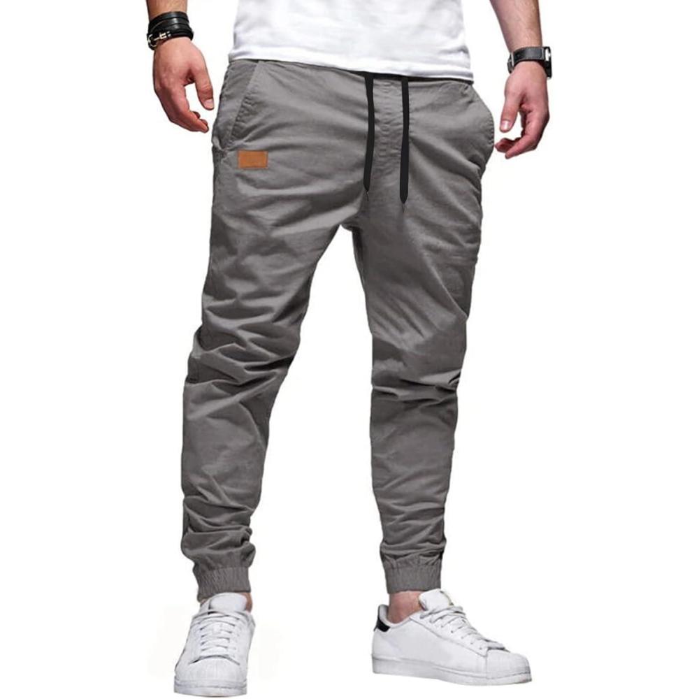 imageJMIERR Mens Casual Joggers Pants Cotton Drawstring Chino Cargo Pants Hiking Outdoor Twill Track Jogging Sweatpants PantsDark Grey