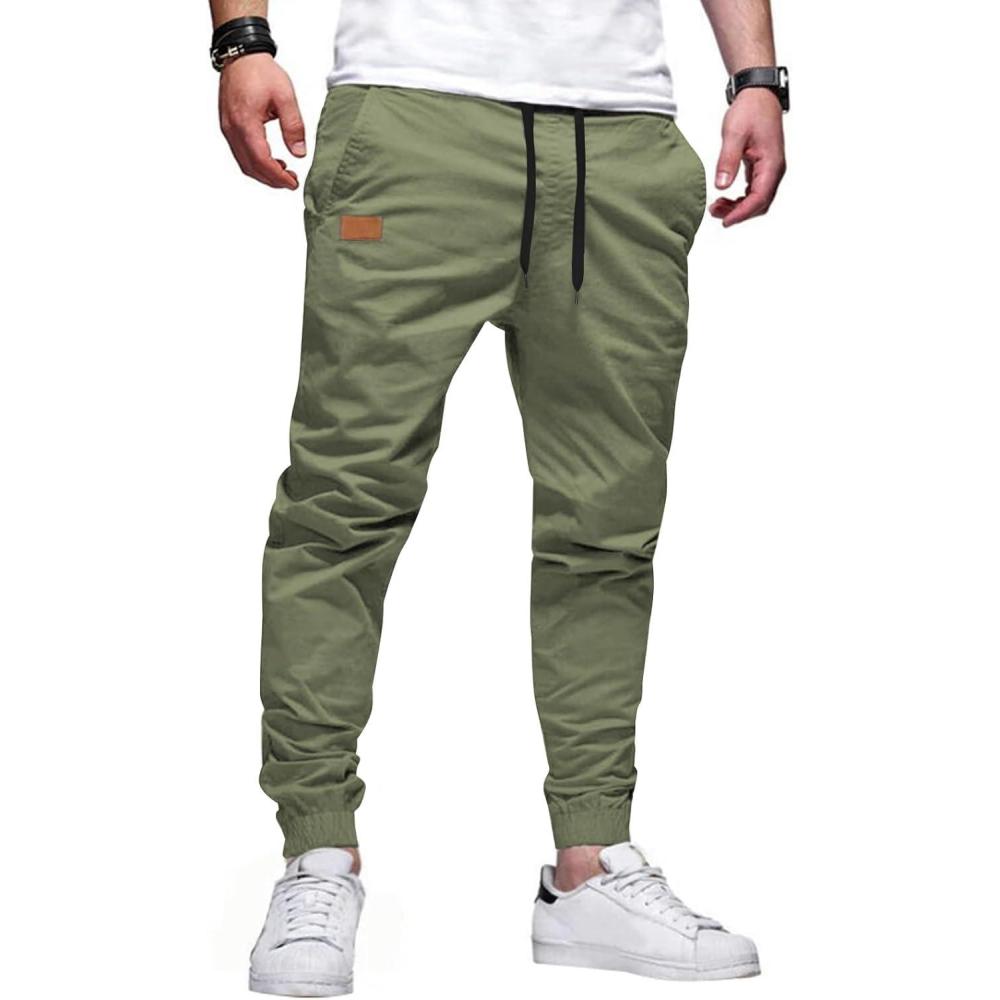 imageJMIERR Mens Casual Joggers Pants Cotton Drawstring Chino Cargo Pants Hiking Outdoor Twill Track Jogging Sweatpants PantsLight Green