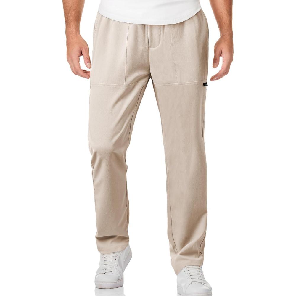 imageJMIERR Mens Casual Lightweight Pants Stretch Elastic Waist Drawstring Jogging Sweatpants PantsBeige
