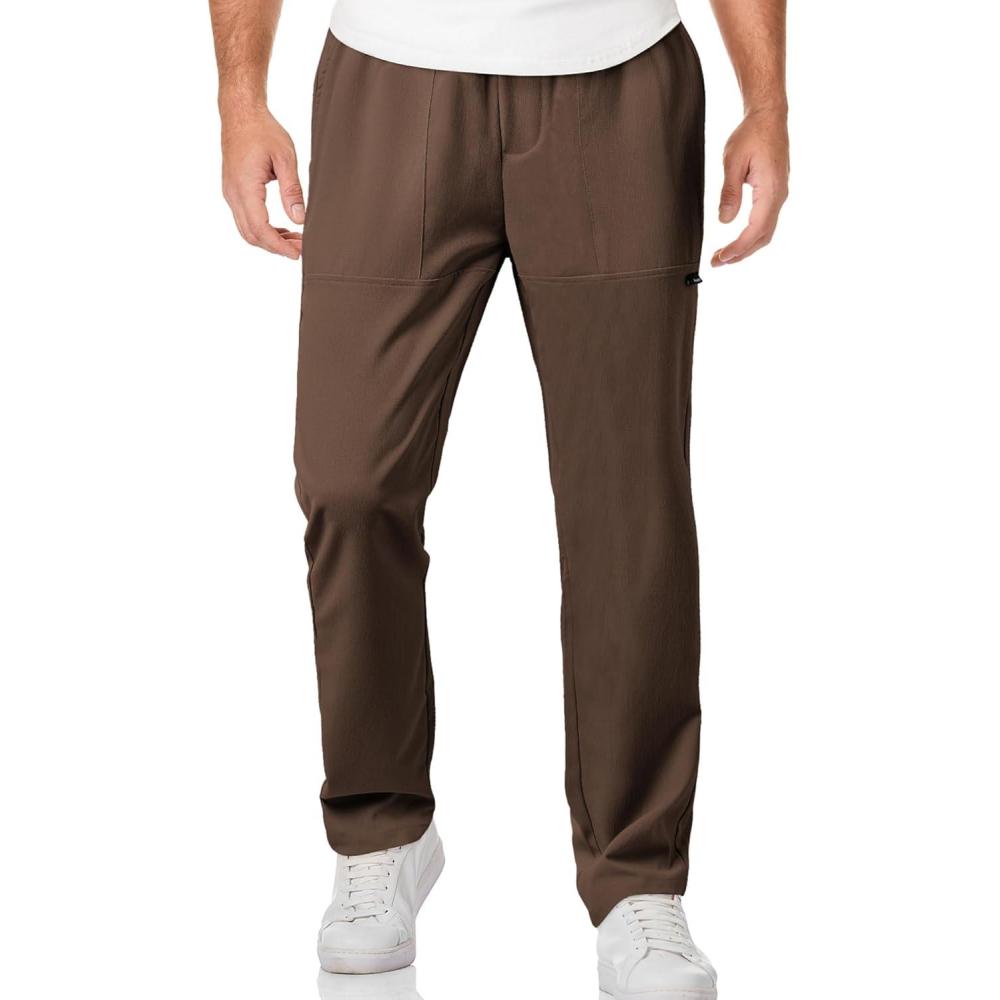 imageJMIERR Mens Casual Lightweight Pants Stretch Elastic Waist Drawstring Jogging Sweatpants PantsBrown