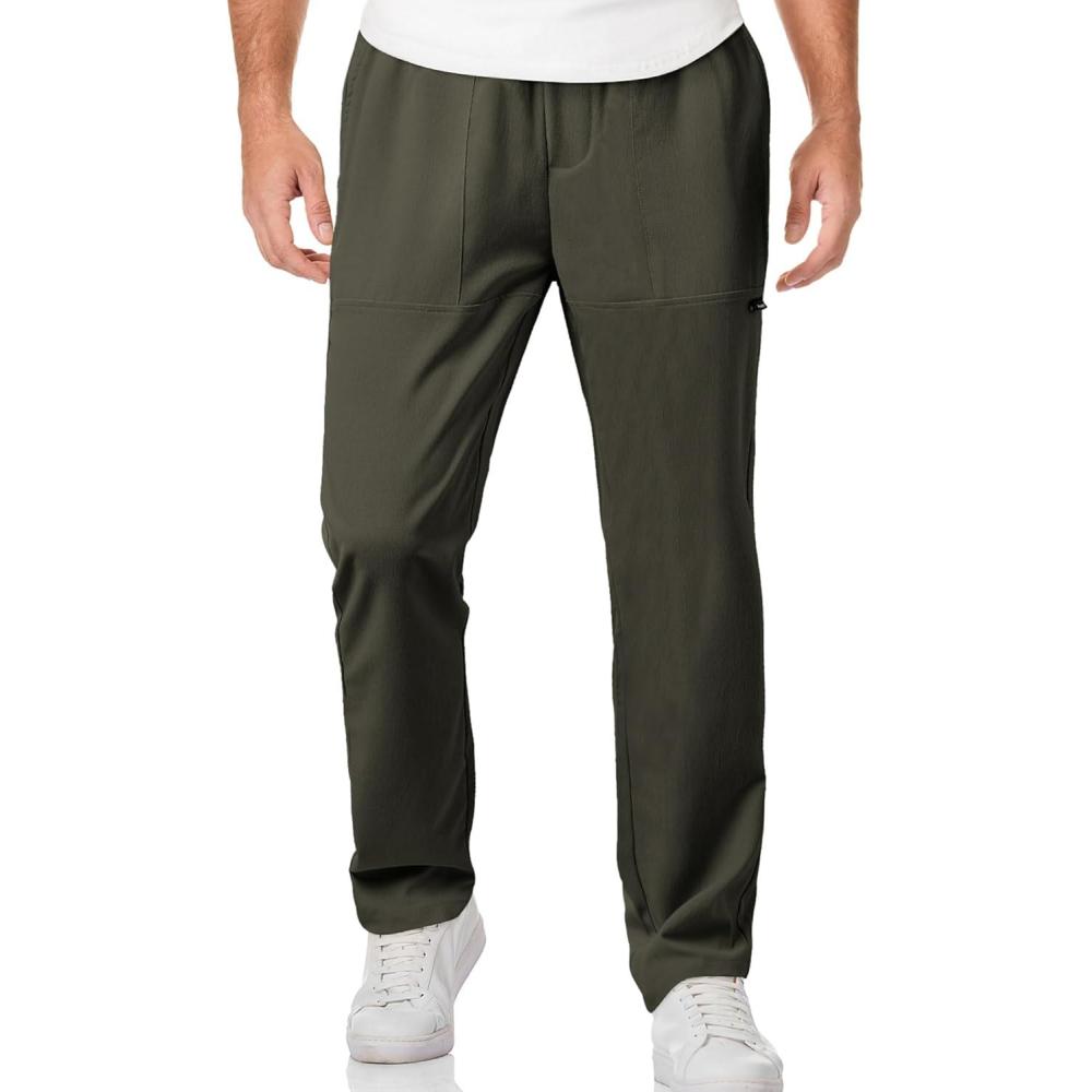 imageJMIERR Mens Casual Lightweight Pants Stretch Elastic Waist Drawstring Jogging Sweatpants PantsGreen