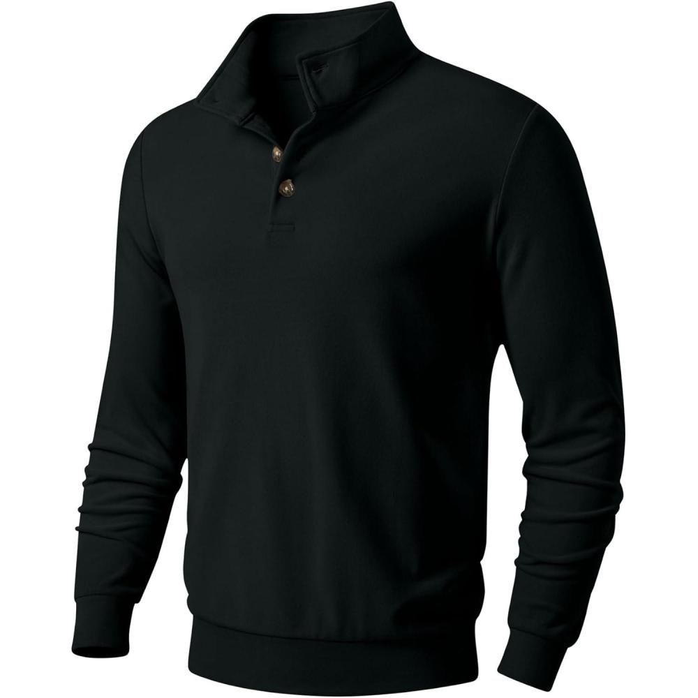 imageJMIERR Mens Casual Pullover Sweatshirts Long Sleeve Lightweight Knitted Fleece Thermal Mock Neck SweaterBlack