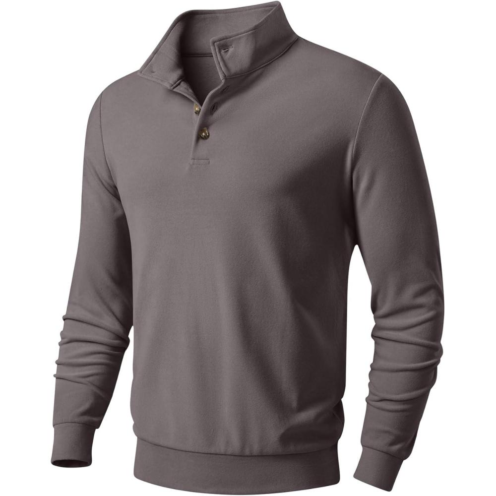 imageJMIERR Mens Casual Pullover Sweatshirts Long Sleeve Lightweight Knitted Fleece Thermal Mock Neck SweaterSimply Taupe