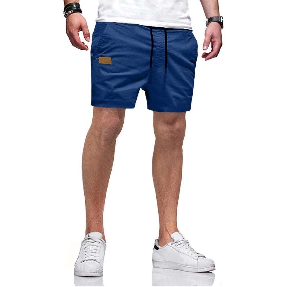 imageJMIERR Mens Casual Shorts  Cotton Drawstring Summer Beach Stretch Twill Chino Golf Shorts with PocketsA2 Blue2