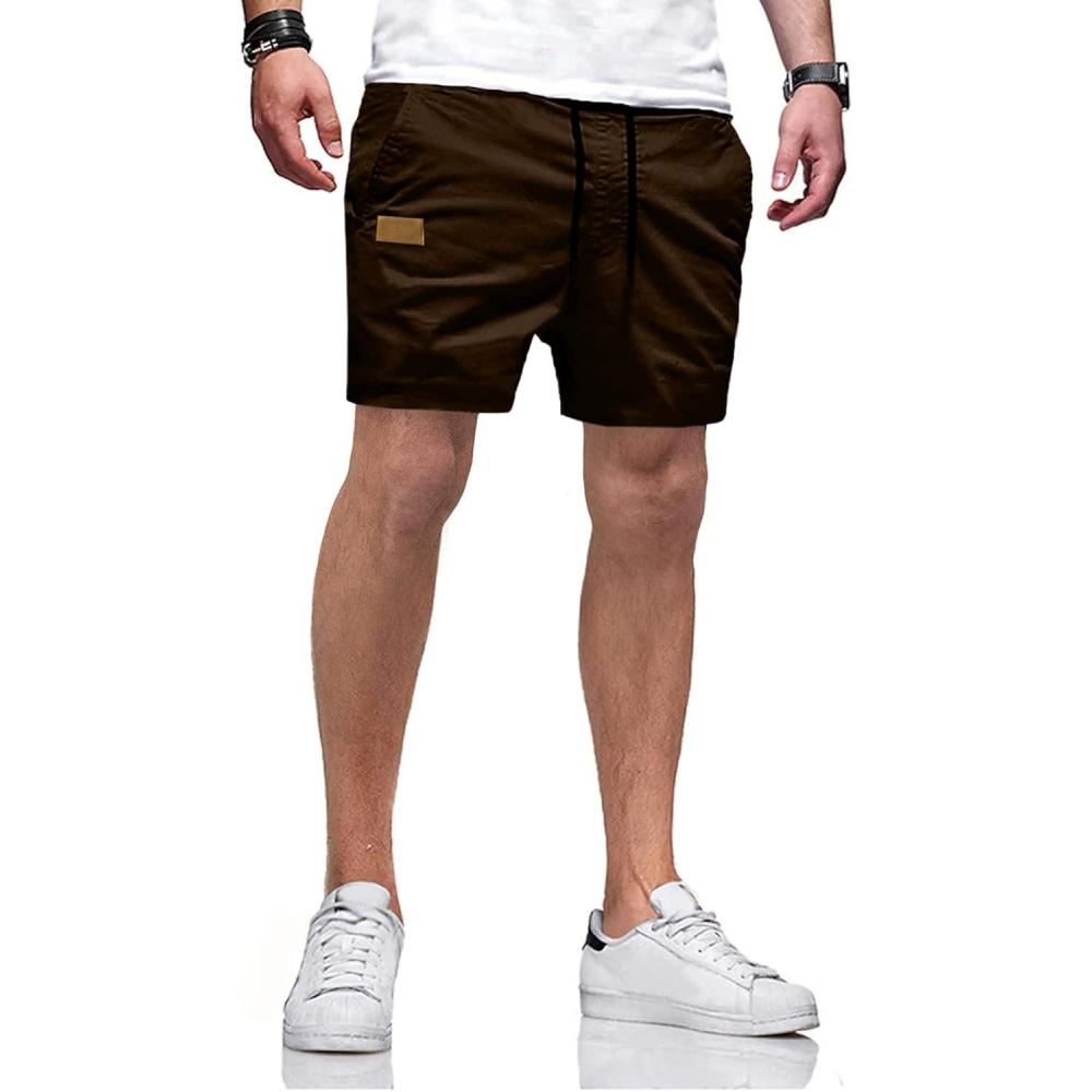 imageJMIERR Mens Casual Shorts  Cotton Drawstring Summer Beach Stretch Twill Chino Golf Shorts with PocketsA4 Dark Brown