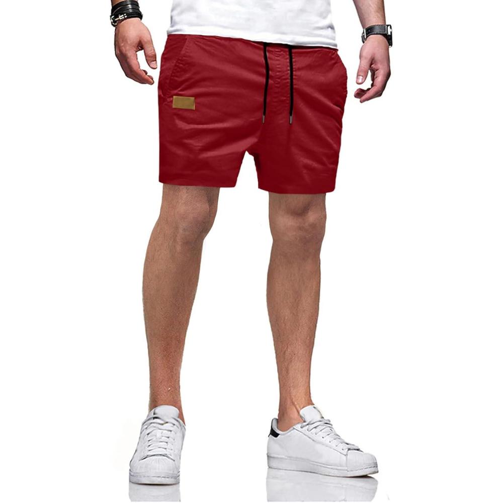 imageJMIERR Mens Casual Shorts  Cotton Drawstring Summer Beach Stretch Twill Chino Golf Shorts with PocketsA4 Red