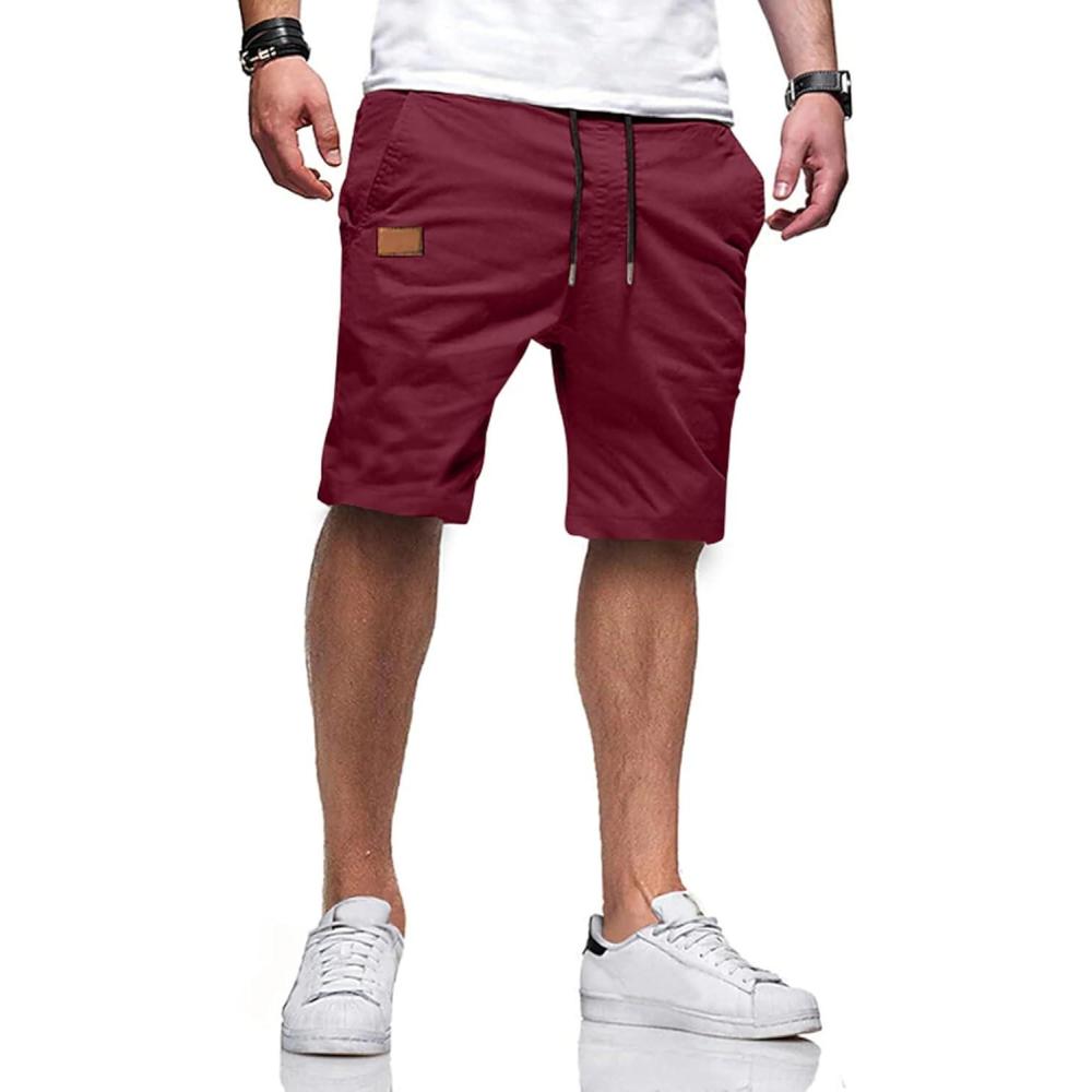 imageJMIERR Mens Casual Shorts  Cotton Drawstring Summer Beach Stretch Twill Chino Golf ShortsS Red Dahlia