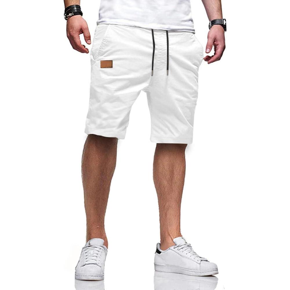 imageJMIERR Mens Casual Shorts  Cotton Drawstring Summer Beach Stretch Twill Chino Golf ShortsS White