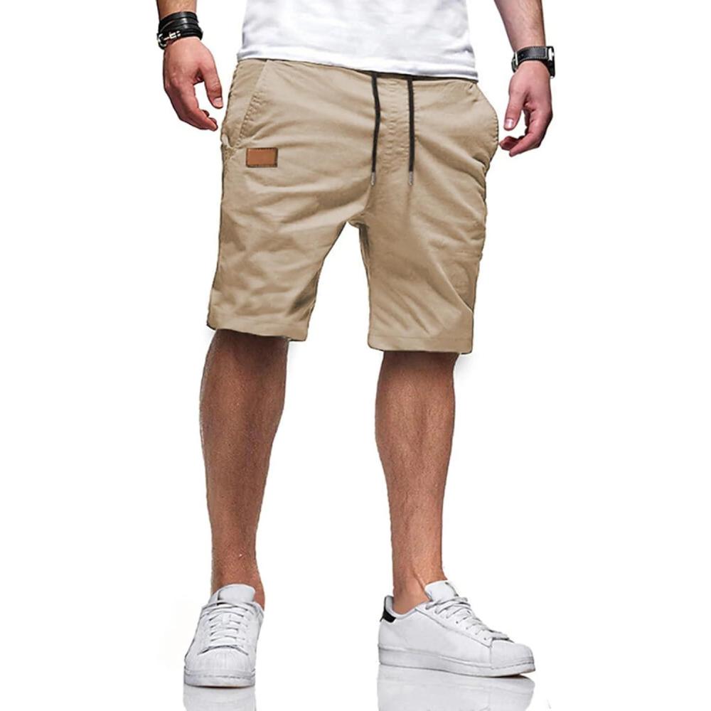 imageJMIERR Mens Casual Shorts  Cotton Drawstring Summer Beach Stretch Twill Chino Golf ShortsS1 Khaki 2