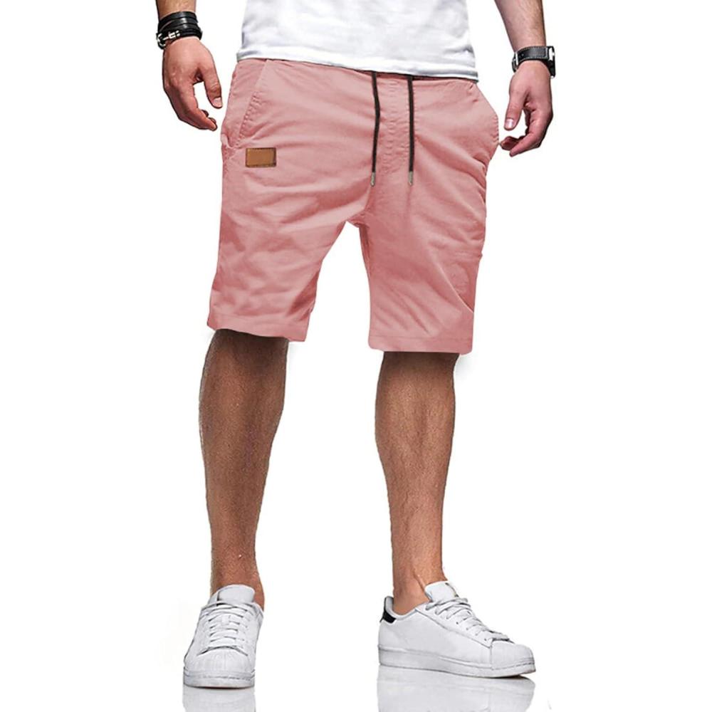 imageJMIERR Mens Casual Shorts  Cotton Drawstring Summer Beach Stretch Twill Chino Golf ShortsS4 Pink