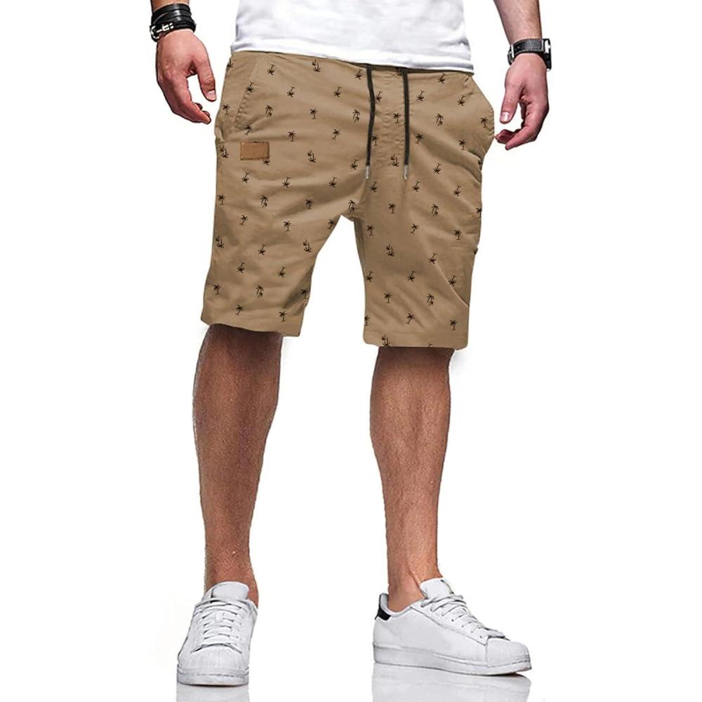 imageJMIERR Mens Casual Shorts  Cotton Drawstring Summer Beach Stretch Twill Chino Golf ShortsU Coconut Tree Khaki