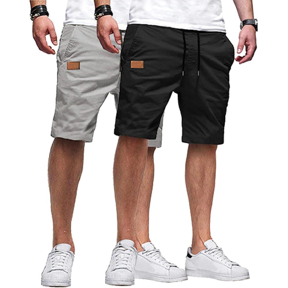 imageJMIERR Mens Casual Shorts Cotton Drawstring Summer Beach Stretch Twill Chino Golf ShortsZ 2 Pack Black Light Grey