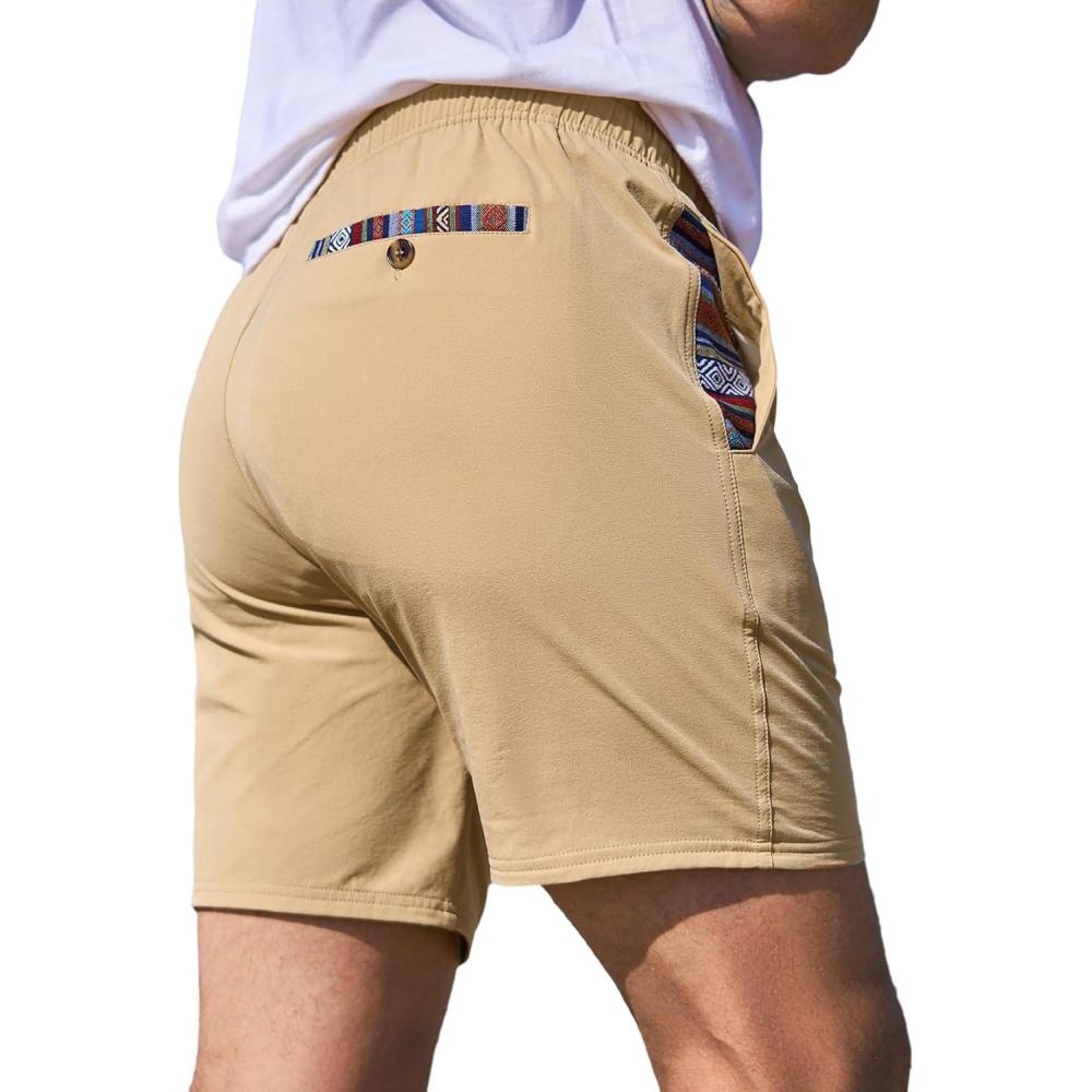 imageJMIERR Mens Casual Shorts 5quot 7quot Drawstring Summer Quick Dry Beach Stretch Waist Athletic Gym Short5 A2tan