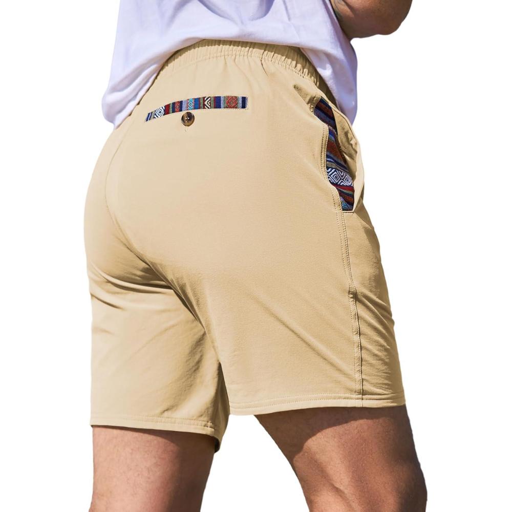 imageJMIERR Mens Casual Shorts 5quot 7quot Drawstring Summer Quick Dry Beach Stretch Waist Athletic Gym Short5 Bapricot